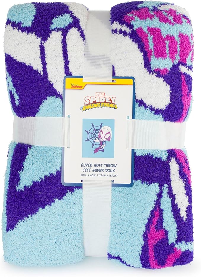 Marvel Spidey & His Amazing Friends Ghost Spider Feather Knit Fluffy Throw Blanket - Gwen Stacy Fuzzy Blanket Measures 50 x 60 inch, Super Soft Lightweight Bedding