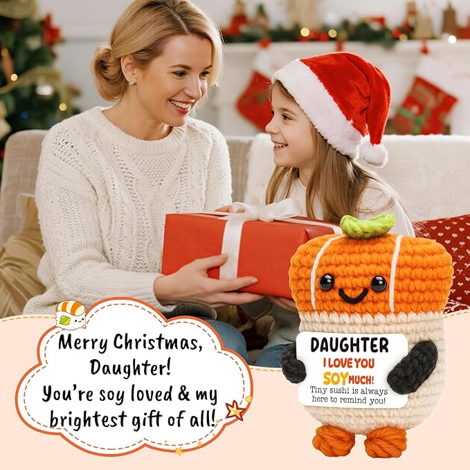 Mini Daughter Birthday Gifts from Mom Dad Funny Handmade Emotional Crochet Sushi I Love You Gifts for Daughter from Mother Father Back to School Graduation Christmas Stocking Stuffers Present