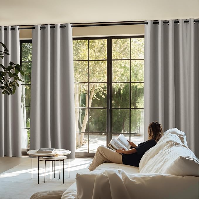 NICETOWN 100% Blackout Linen Curtains for Living Room, W52 x L90, 2 PCs, Silver Grey, Crisp Faux Linen Drapes Sweep The Floor Decorative Keep Privacy Panels for Living Room/Villa