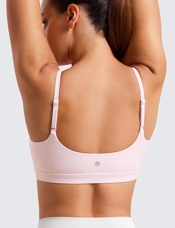 CRZ YOGA Butterluxe Adjustable Spaghetti Strap Sports Bras for Women - Scoop Neck Wireless Padded Yoga Workout Crop Top