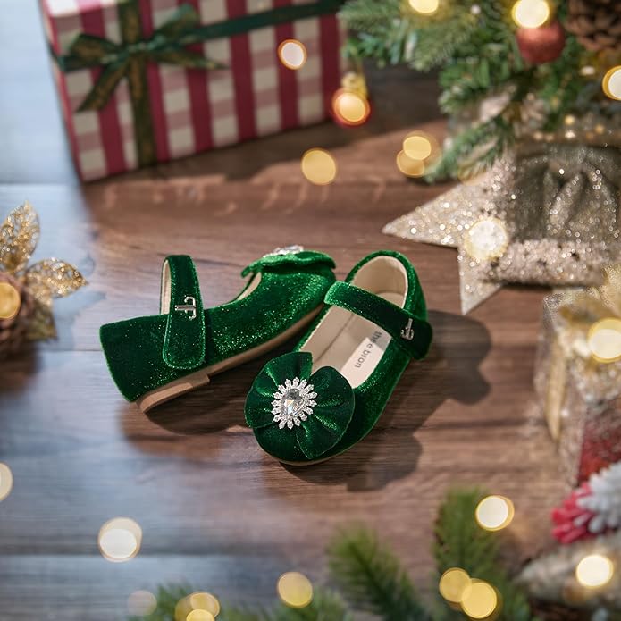 THEE BRON Mary Jane Ballet Flats - Girls' Dress Shoes with Hook & Loop Closure