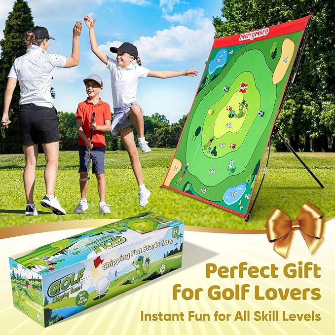 Golf Chipping Game Set : Portable 6-Angle Adjustable Practice Mat Set with 20 Sticky Balls for Indoor Outdoor Training & Family Fun (Golf Club Not Included)