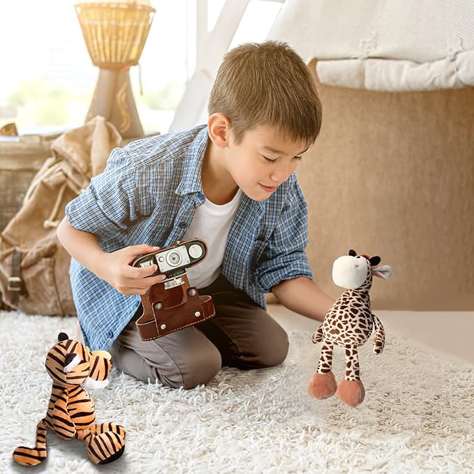 6 Pieces Safari Stuffed Animals Plush Jungle Animal Toys Set for Boys Girls, Lion Elephant Zebra Giraffe Tiger Monkey for Animal Themed Parties Student Award Christmas (Cute Style)