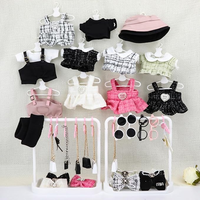 Doll Clothes 15cm Black Outfits for Dolls Cool Black Clothes Set Sweater Headband Glasses and Necklace Stylish Clothes Accessories (Style 8)