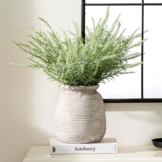 Ceramic Flower Vase, Rustic Farmhouse Decorative Vase Pottery Wide-Mouth Vases for Home Decor Table Entryway Mantel Bookshelf Living Room Bedroom Bathroom Kitchen - 7.48" D