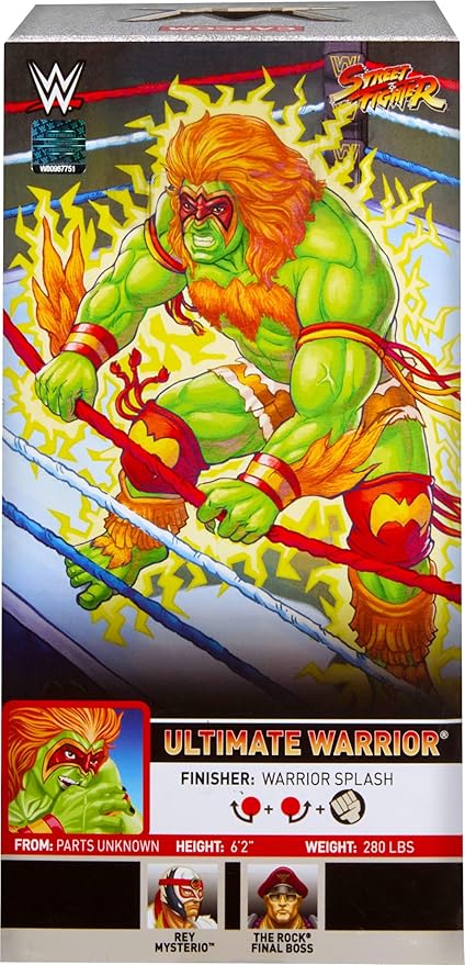 WWE Mattel x Street Fighter Ultimate Warrior As Blanka Action Figure, 6-inch Elite Collectible Wrestling Series Mashup, Highly Articulated with Accessories, Ages 8+, JLD78