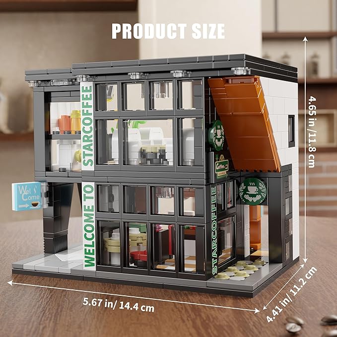 TYCOLE City Coffee Shop Building Block Set, 581PCS Architecture Model with Lights for Display & Decor, Realistic Cafe Toy, Christmas/Birthday Gift for Adults & Kids 8-12