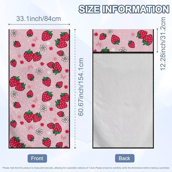 INSTANTARTS Strawberry Car Seat Towel Covers Yoga Towel Car Seat Cover Quick-Dry Towel