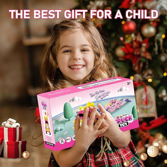 Toy Truck for 1, 2, 3, 4, 5, 6+ Year Old Girls, 7-in-1 Foldable Truck with Light & Music Educational Toy for Toddlers Great Gift for Girls