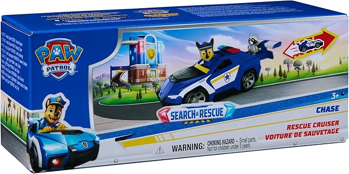 Paw Patrol: Search & Rescue, Chase Rescue Cruiser Vehicle with 2 Figures, Police Car Toy with Pull-Back Action, Kids Toys for Boys & Girls Ages 3+