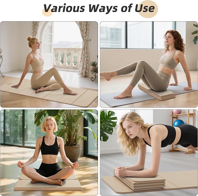 Foldable Yoga Mat,74"Lx32"Wx1/3"Thick,Folding Exercise Mat,Non-slip Wide Pilates Mats for Home Workout/Travel, Portable Yoga Mat Thick for Yoga/Pilates/Camping/Floor Exercises