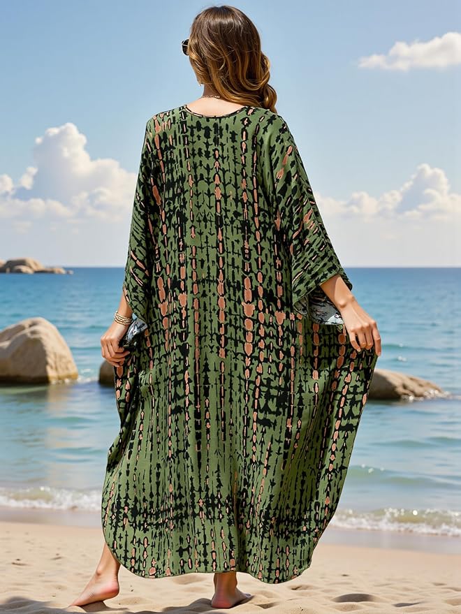 Mumu Dresses for Women Plus Size, Bohemian Kaftan Beach Cover Up Long Maxi Nightgown Soft Loungewear