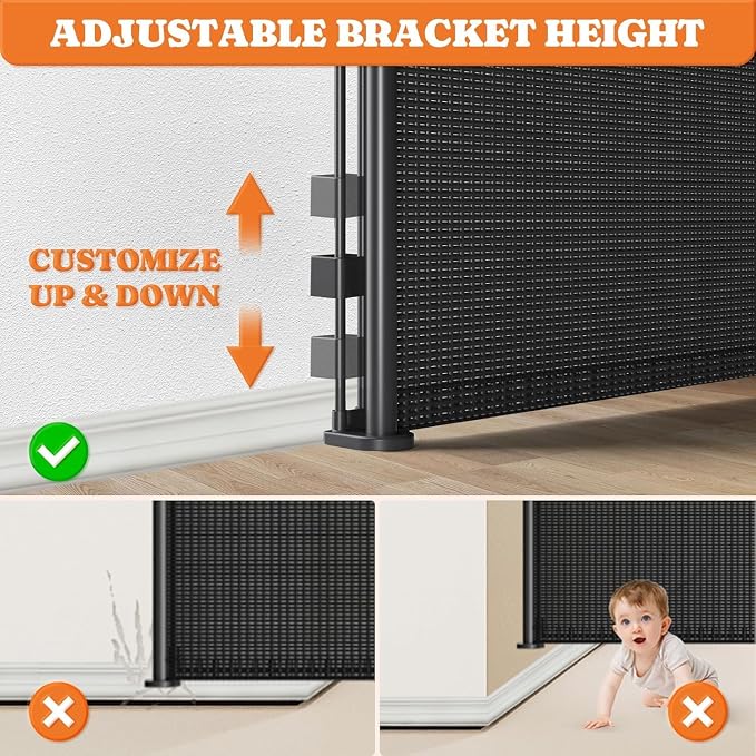 Extra Tall Retractable Baby Gates: 51" Tall Pet Gate, Extend up to 120" Wide, Mesh Baby Gate with Support Rods Jump-Proof Design for Cats & Large Dogs High Dog Indoor Outdoor, Black