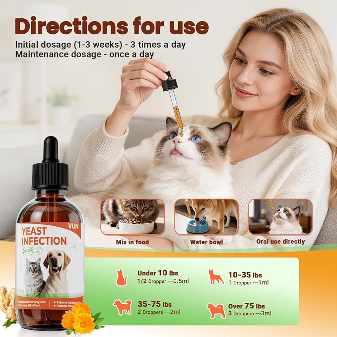 Yeast Infection Treatment for Dogs & Cats-Natural Fast Relief Drop for Itchy Skin, Ears & Paws Redness -Supports Allergy, Inflammation & Immune Health,2 fl oz Salmon Flavor(2 Pack)
