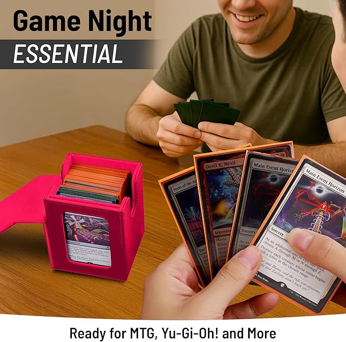 Commander deck box with window Fits 100 Double Sleeved Cards, One‑Piece Design, 4 N52 Magnets, PU Leather & Microfiber Lining,deck box mtg with 2 Dividers