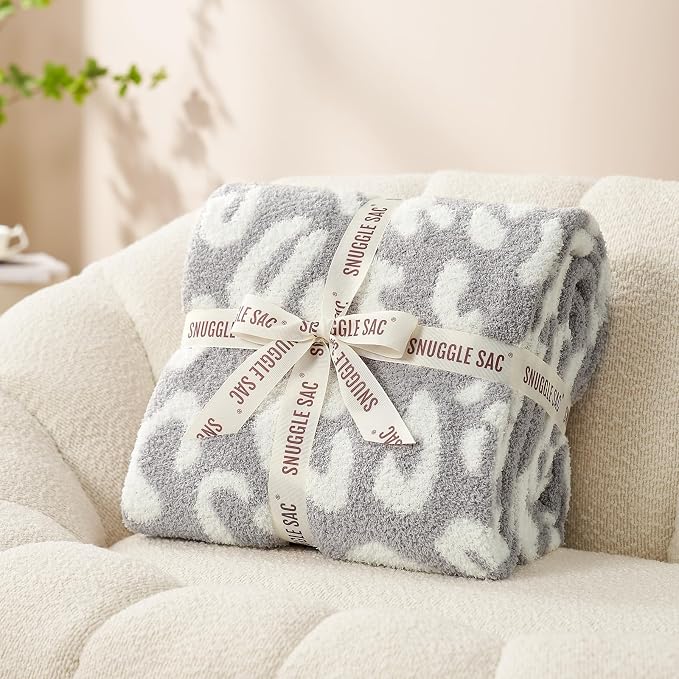 Snuggle Sac Leopard Throw Blanket for Couch Bed Sofa 50x60 inches, Reversible Grey Leopard Blanket Ultra Soft Cozy Blankets for Women Mothers Birthday Gifts