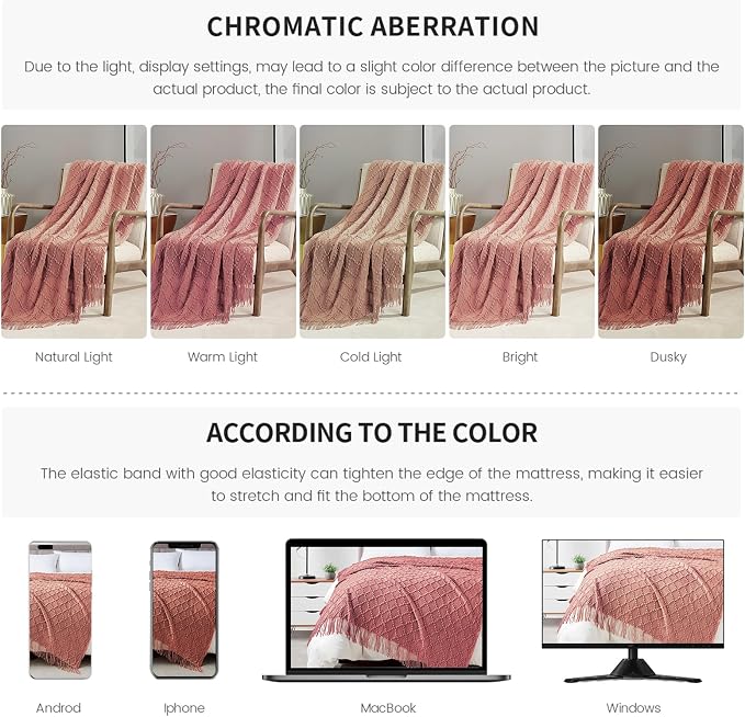 BOURINA Coral Pink Throw Blanket 50 x70 Inch Jacquard Throw Knitted Blanket | Jacquard Argyle Throw Textured Solid Soft Throws and Blankets for Sofa or Bed Knitted Decorative Blanket