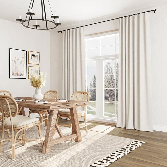 Beige White 100% Blackout Linen Curtains 80 Inch Length 2 Panels Set for Living Room Bedroom Back Tab Thermal Insulated Black Out Drapes Room Darkening Farmhouse Style for Bedroom Window Curtains