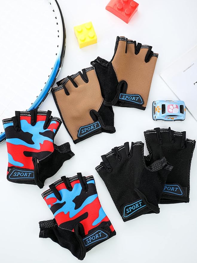 Boao 3 Pairs Kids Half Finger Bike Gloves Non-Slip Breathable Adjustable Birthday Gift for Boys Girls for Bike Workout