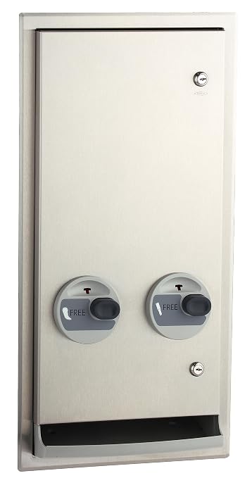 BOBRICK 3706C ClassicSeries Stainless Steel Recessed or Semi-Recessed Napkin/Tampon Vendor, Free Vend Operation, Satin Finish, 27-7/8" Height, 13-7/8" Width