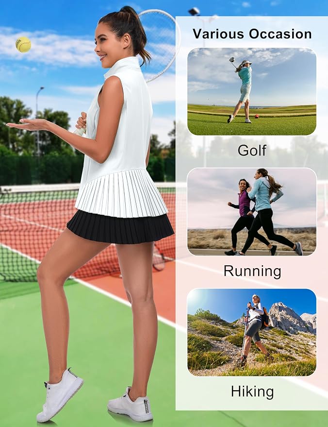 Little Donkey Andy Women's Golf Vest Outerwear | Pleated Hem Sleeveless Athletic Jacket for Running Yoga Tennis