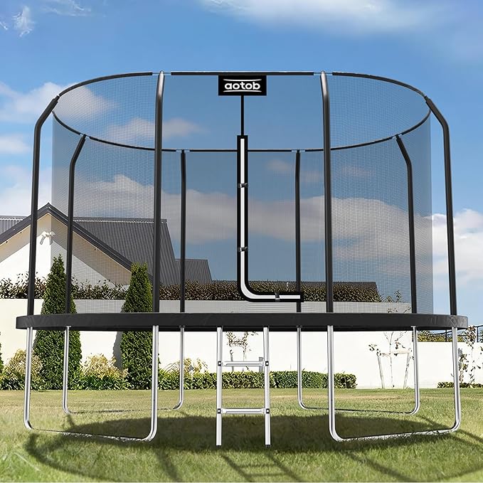 AOTOB 8ร12 FT ๏ผ8ร14 FT Rectangle Trampoline - Perfect Outdoor Large Trampolines for Kids - Gymnastics Style Trampoline with Enclosure Net - Supports Up to 440 lbs