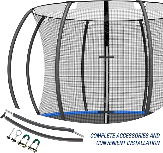2PCS Trampoline Poles Replacement, 1mm Thick, Fits 1.65'' / 4.2CM Inner Diameter for 10-16FT Jumpzylla Trampolines, Complete Kit with Protective Foam Sleeves & Mounting Hardware