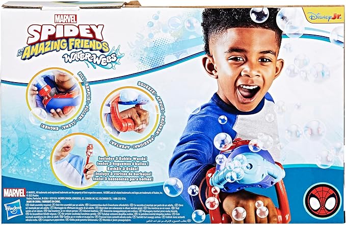 Spidey and his Amazing Friends Marvel Water-Webs Electronic Bubble Slinger, Super Hero Role Play Toys for Kids, Ages 3+