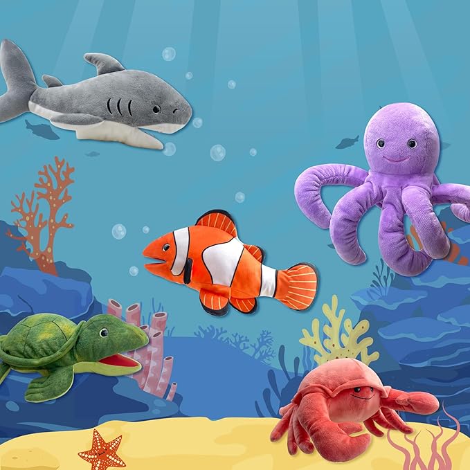 Shark Hand Puppet Realistic Plush Puppet 13", Puppets for Kids Ocean Animal Hand Puppet with Moveable Mouth,Soft Stuffed Shar k Puppet Story Toys Shark Puppets Role Play Teaching Gift