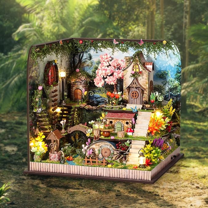 Foyucool DIY Miniature House Kit, Dollhouse Kit with Music and LED Light, Mini House Building Kits for for Adult to Building, Christmas Home Decorations Gifts for Family and Friends, Whisperwood