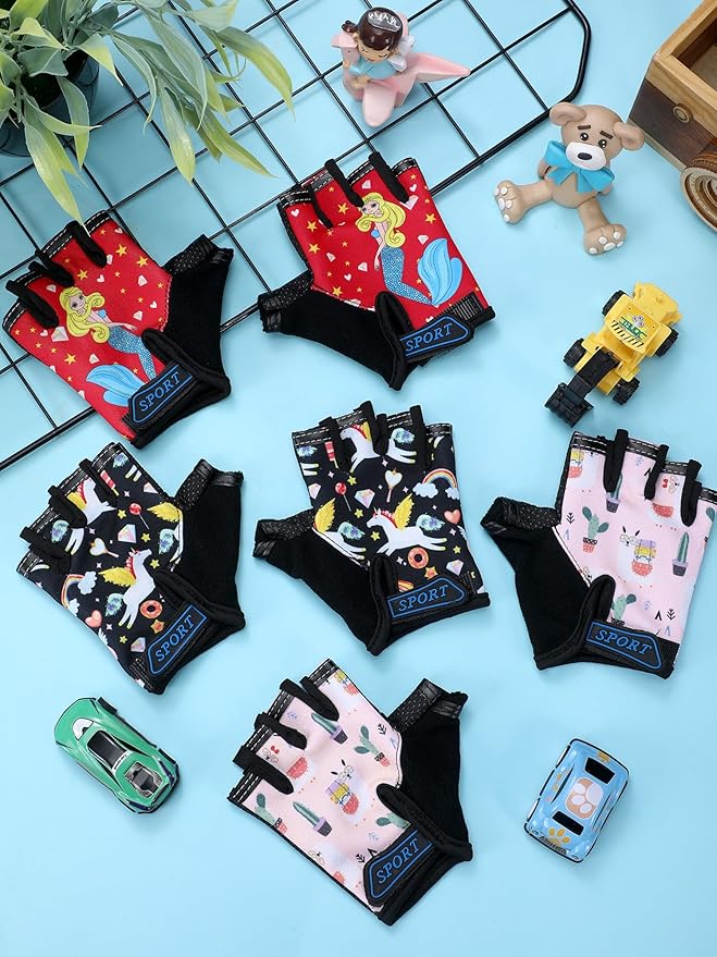 Boao 3 Pairs Kids Half Finger Bike Gloves Non-Slip Breathable Adjustable Birthday Gift for Boys Girls for Bike Workout