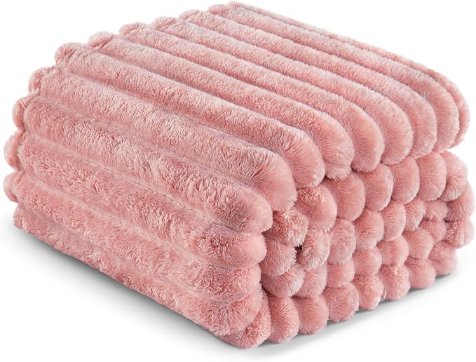 Exclusivo Mezcla Striped Fleece Throw Blanket for Couch, Sofa, Bed, 50"x60" | Soft Breathable Cozy Bed Blankets, Lightweight Plush Fluffy Fuzzy Jacquard Decorative Blankets