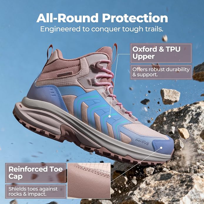 NORTIV 8 Women‘s Hiking Boots Waterproof Lightweight Outdoor Trekking Non Slip Comfortable Camping Ankle Breathable Everyday Boot Armadillo FieldLite