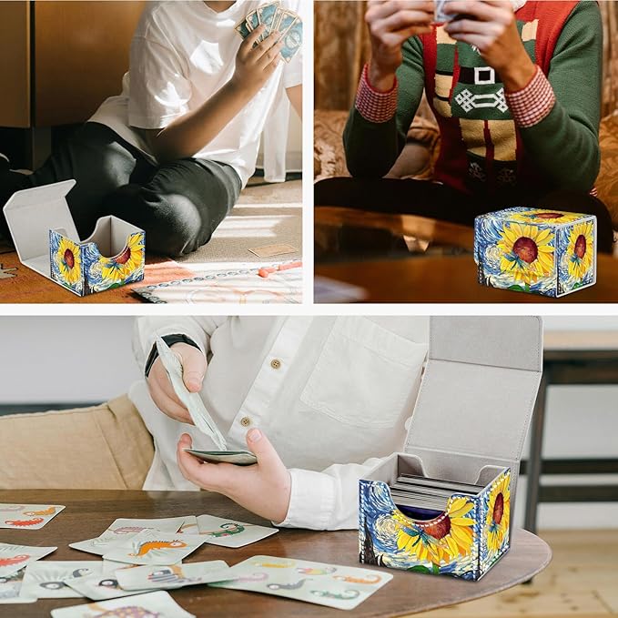 DEGDFSGR Card Game Storage Box for TCG MTG Commander Deck Box Organizer Trading Card Case Magnetic Closure Creative Pattern Up to 200 Cards, Sunflower Dragonfly