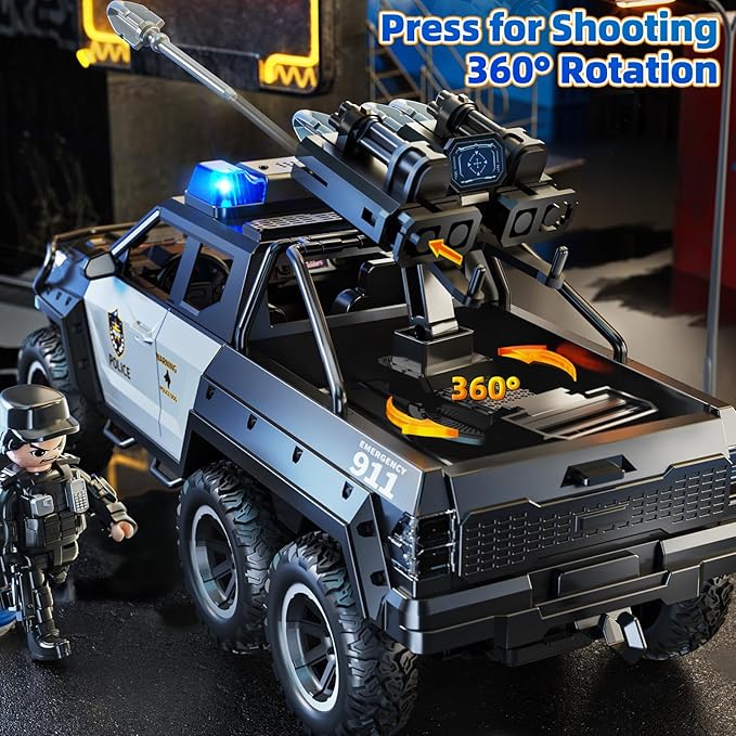 Police Car Toys for Boys 3-5, Play Vehicles for Boys Girls Ages 3-12 with Light and Sound, Role Playing Police Truck Toys, Toddler Truck Gifts for Kids Ages 4-8