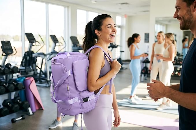 Eslcorri Gym Duffle Bag for Women Men, Sports Backpack with Wet & Shoe Compartment, Fitness Overnight Weekender Bag for Yoga, Swim, Travel (Style B, Black)