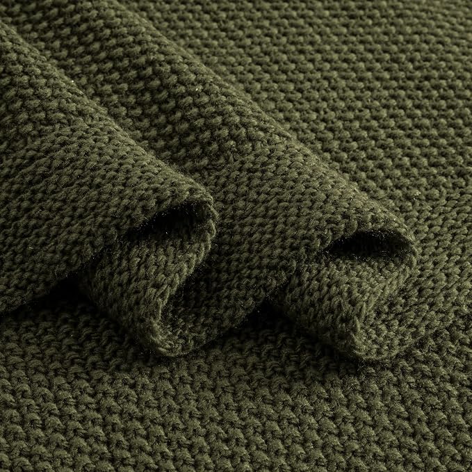 CozeCube Olive Green Seed Stitch Throw Blanket 50"x60", Farmhouse Decor | Blanket for Couch, Soft Cozy Cable Knit Throw for Bed Sofa Living Room, Lightweight Warm Decorative Christmas Blanket