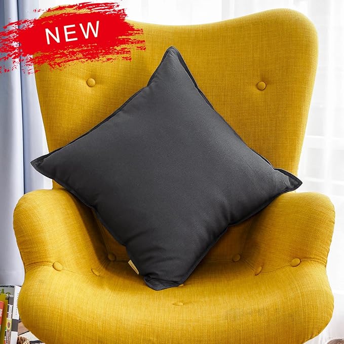 Jeanerlor Cotton Linen Soft Soild Decorative Square Throw Pillow Covers Natural Set Cushion Case for Children Kid Baby 24 x 24 Inch 60 x 60cm, Dark Grey