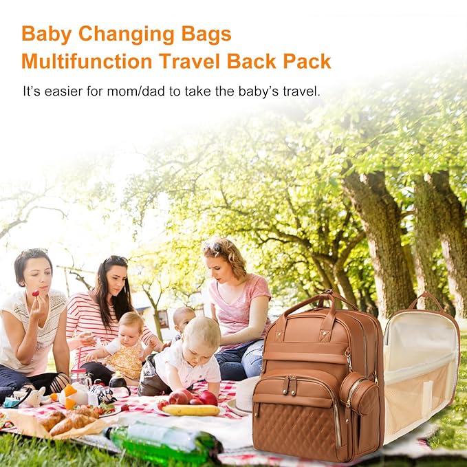 Astro alan Baby Diaper Bags with Changing Station, Waterproof Diaper Bag Backpack for Moms Dads with USB Charging Port, Baby Shower Gifts, Large Capacity diaper backpack, Brown