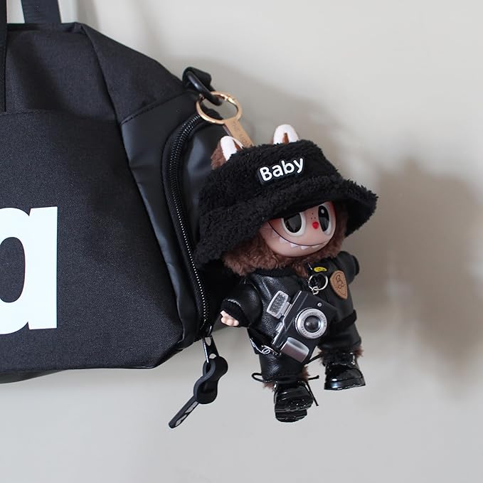 Original Design Doll Clothes Black Whole Set for 17cm Labubu with Hat,Jacket,Pants,Camera,Shoes(NO Doll)