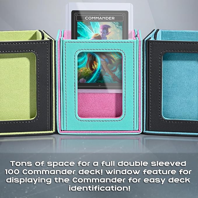 ZLCA MTG Deck Box with Commander Window Display, Trading Card Storage Box Holds 100 Double-Sleeved Cards Suitable for TCG/CCG/PTCG/EDH/Magic/Sport Cards (Grey&Blue)