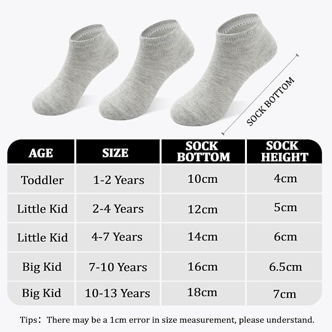 ZERULETS Kids Socks, 20 Pairs Ankle Low Cut Short Athletic Socks for Boys Girls Toddler 1-13 Years