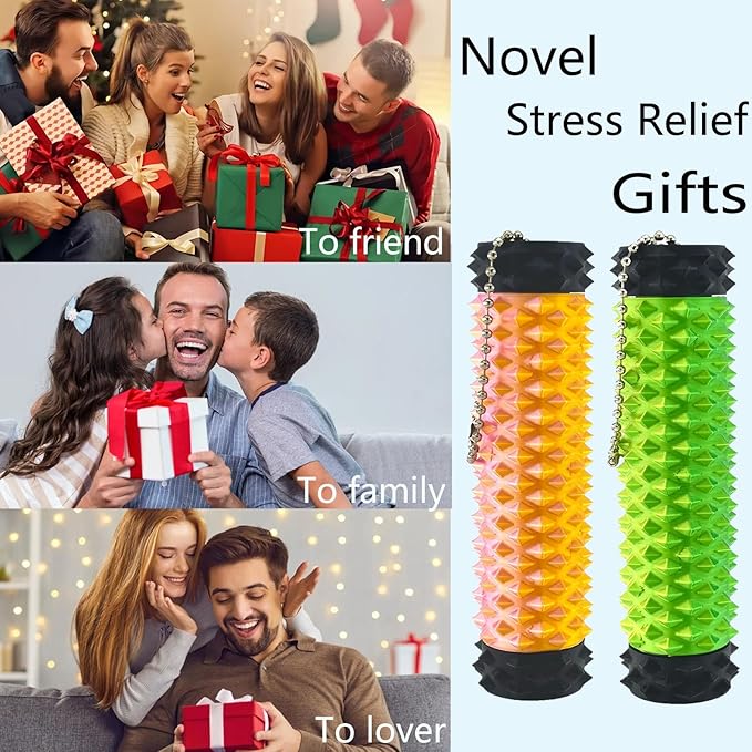 2PC Little Ouchies Pain Stim Fidget Toy,Mini Pocket Spiky Grippie Stim Keychain Fidget Toys,Key Pendant with Pain Stimulation and Decompression Design for Adult,Novelty Stress Relief Gift for Friend