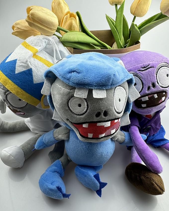 JHESAO 3 PCS Plants and Zombies Plush Buckethead Zombie Sets Toy Purple, 1 2 Stuffed Soft Missile Zombie Imp Doll, Barrel Buckethead Zombies PVZ Plush Figure Doll New