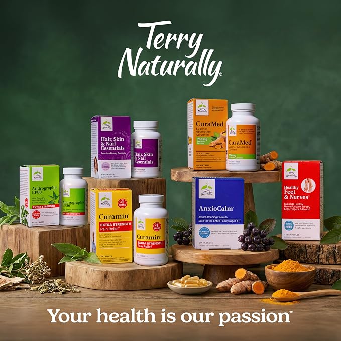 Terry Naturally Healthy Feet & Nerves - Herbal Supplement with Bioactive Vitamin B12 - Circulation & Nerve Health Support Supplement - Vegan Capsules with Boswellia Serrata - 120 Capsules (Pack of 2)