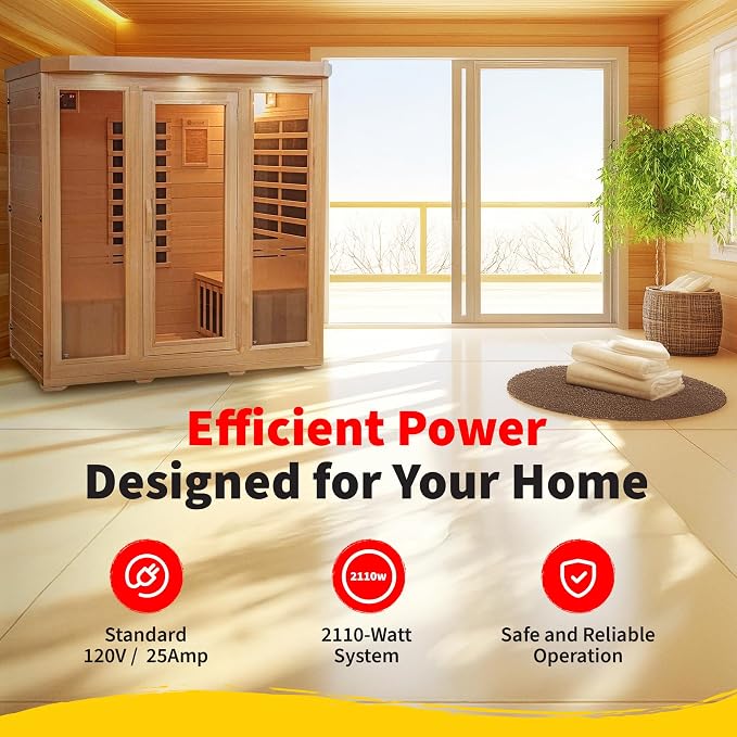 Heat Wave Sonoma 4 Person Infrared Sauna for Home - Thick Hemlock Interior with Chromotherapy Light & 9 Carbon Infrared Heaters for Energy-Efficient, Low EMF Infrared Sauna Relaxation