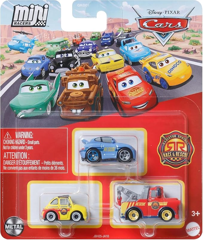 Mattel Cars Mini Racers Race and Rescue Diecast Vehicle Set, 3 Pack (Mater Luigi and Sally)