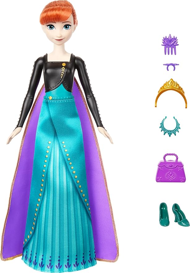Mattel Disney Frozen Anna Fashion Doll Set, Spin & Reveal with 11 Surprises Including 5 Accessories, 5 Stickers & Play Scene, Inspired by the Movie