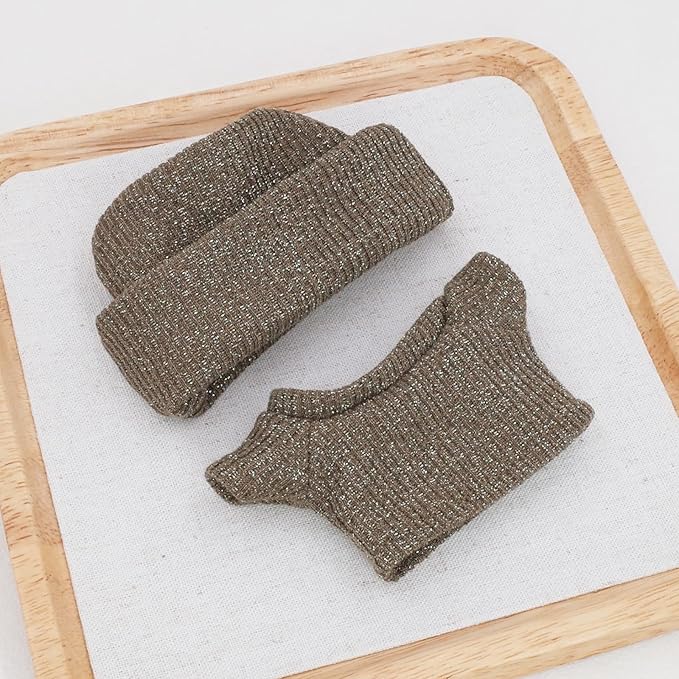 Etistta 17cm Doll Clothes with Hat, Glitter Knit Cap Top Doll Clothes for 17cm Doll Accessories Outfits (Brown)