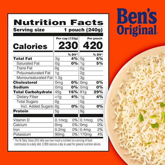 BEN'S ORIGINAL Ready Rice Basmati Rice, Easy Side Dish, 8.5 oz Pouch (Pack of 6)